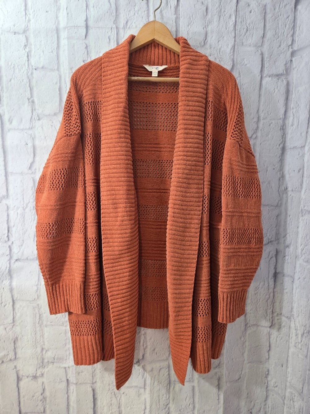 Terra & Sky Plus 2X Rust Orange Chenille Open Knit Cardigan Sweater Fall Casual